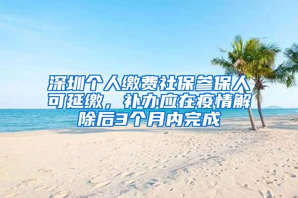 深圳个人缴费社保参保人可延缴，补办应在疫情解除后3个月内完成