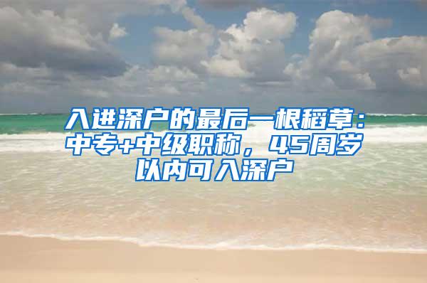 入进深户的最后一根稻草：中专+中级职称，45周岁以内可入深户