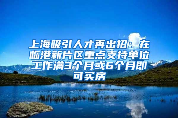 上海吸引人才再出招：在临港新片区重点支持单位工作满3个月或6个月即可买房