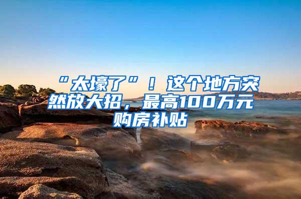 “太壕了”！这个地方突然放大招，最高100万元购房补贴