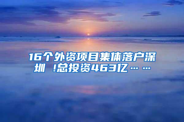 16个外资项目集体落户深圳 !总投资463亿……