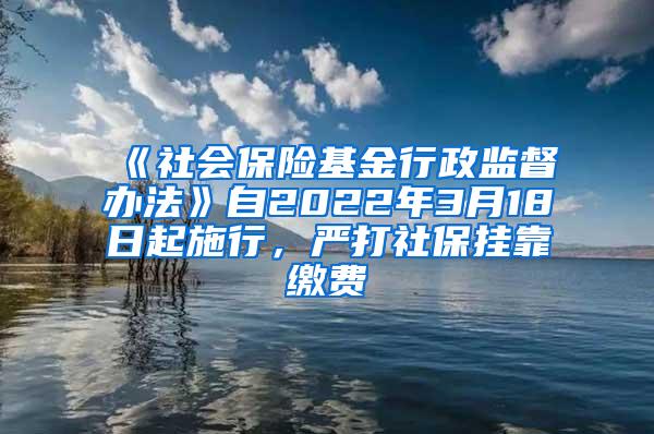 《社会保险基金行政监督办法》自2022年3月18日起施行，严打社保挂靠缴费