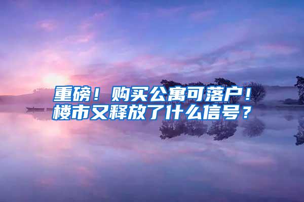 重磅！购买公寓可落户！楼市又释放了什么信号？