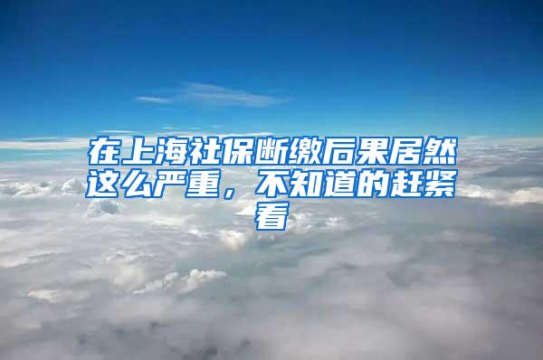 在上海社保断缴后果居然这么严重，不知道的赶紧看