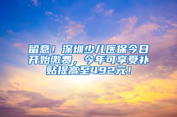 留意！深圳少儿医保今日开始缴费，今年可享受补贴提高至492元！