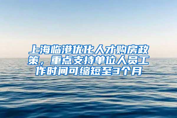 上海临港优化人才购房政策，重点支持单位人员工作时间可缩短至3个月