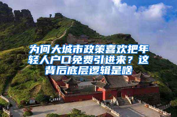 为何大城市政策喜欢把年轻人户口免费引进来？这背后底层逻辑是啥