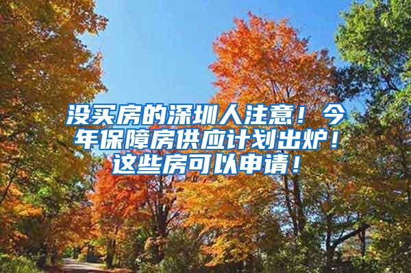 没买房的深圳人注意！今年保障房供应计划出炉！这些房可以申请！