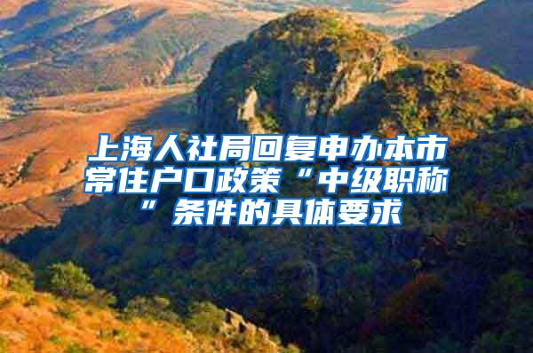 上海人社局回复申办本市常住户口政策“中级职称”条件的具体要求