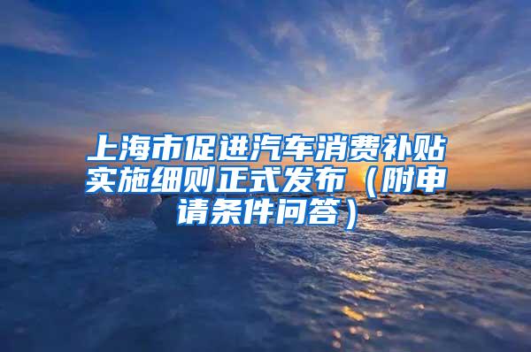 上海市促进汽车消费补贴实施细则正式发布（附申请条件问答）