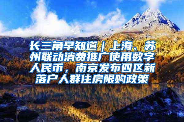 长三角早知道｜上海、苏州联动消费推广使用数字人民币，南京发布四区新落户人群住房限购政策