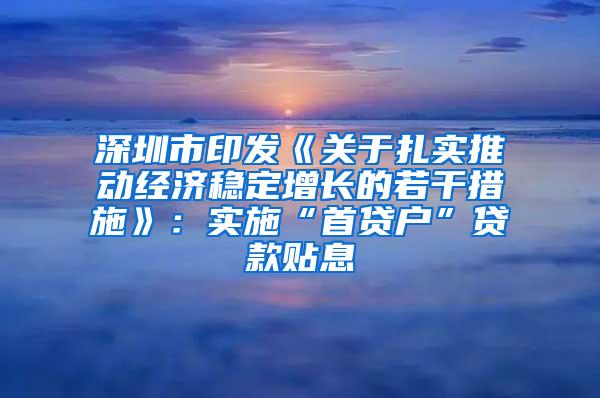 深圳市印发《关于扎实推动经济稳定增长的若干措施》：实施“首贷户”贷款贴息