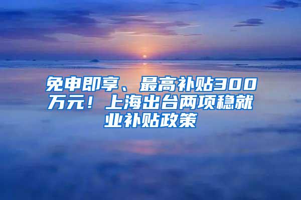 免申即享、最高补贴300万元！上海出台两项稳就业补贴政策