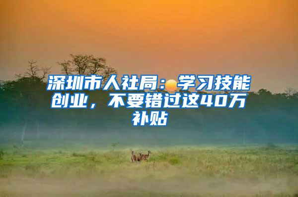 深圳市人社局：学习技能创业，不要错过这40万补贴