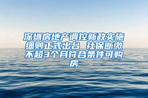 深圳房地产调控新政实施细则正式出台 社保断缴不超3个月符合条件可购房