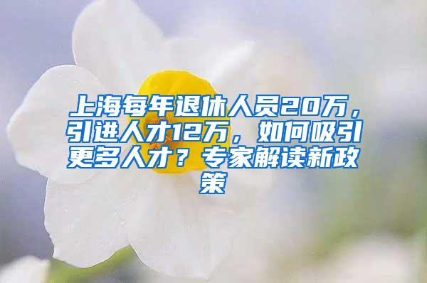 上海每年退休人员20万，引进人才12万，如何吸引更多人才？专家解读新政策