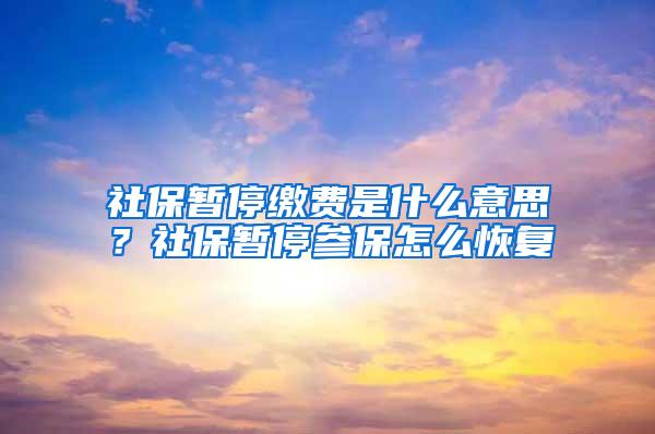 社保暂停缴费是什么意思？社保暂停参保怎么恢复