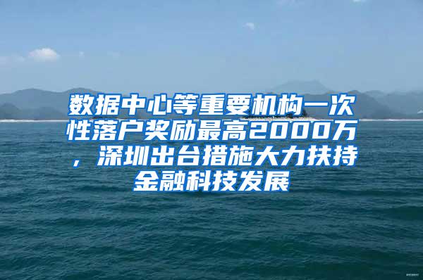 数据中心等重要机构一次性落户奖励最高2000万，深圳出台措施大力扶持金融科技发展