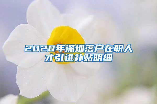 2020年深圳落户在职人才引进补贴明细