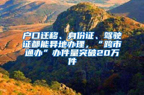 户口迁移、身份证、驾驶证都能异地办理，“跨市通办”办件量突破20万件