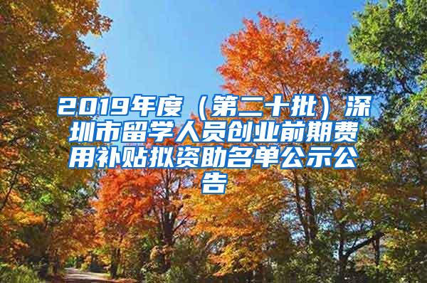 2019年度（第二十批）深圳市留学人员创业前期费用补贴拟资助名单公示公告