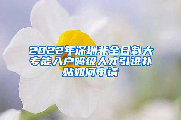 2022年深圳非全日制大专能入户吗级人才引进补贴如何申请