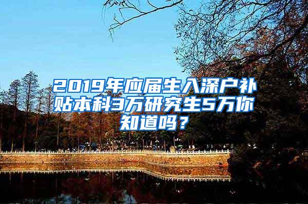 2019年应届生入深户补贴本科3万研究生5万你知道吗？