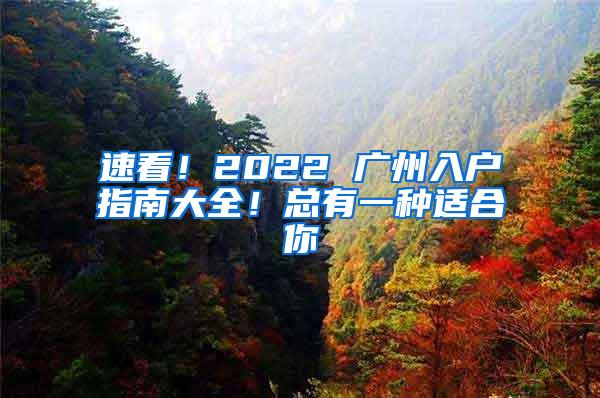 速看！2022 广州入户指南大全！总有一种适合你