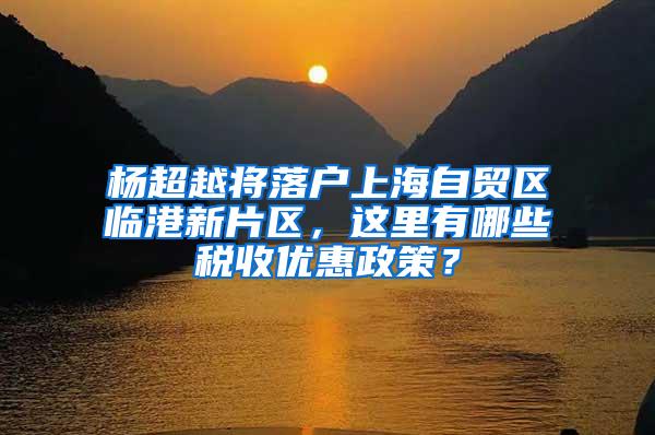 杨超越将落户上海自贸区临港新片区，这里有哪些税收优惠政策？