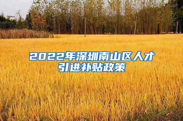 2022年深圳南山区人才引进补贴政策