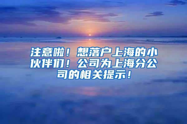 注意啦！想落户上海的小伙伴们！公司为上海分公司的相关提示！