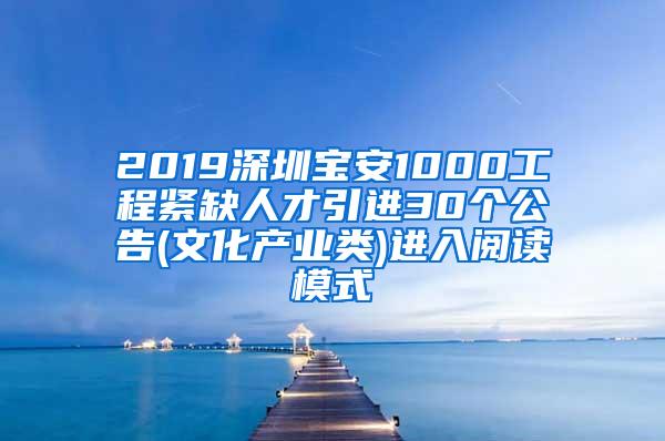 2019深圳宝安1000工程紧缺人才引进30个公告(文化产业类)进入阅读模式