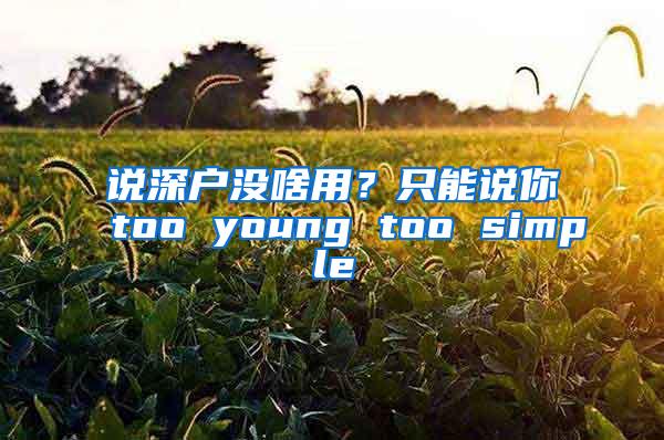 说深户没啥用？只能说你too young too simple