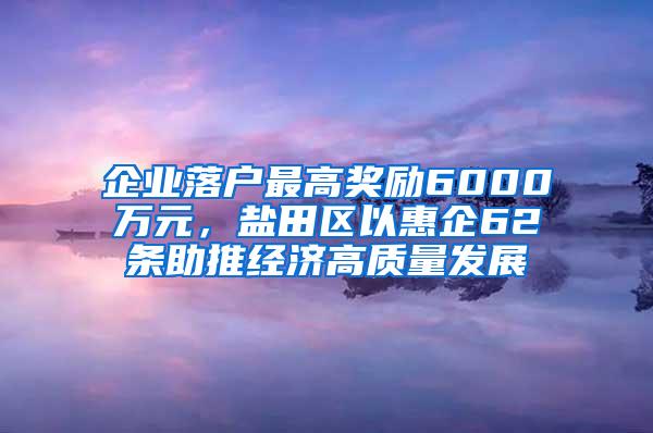 企业落户最高奖励6000万元，盐田区以惠企62条助推经济高质量发展