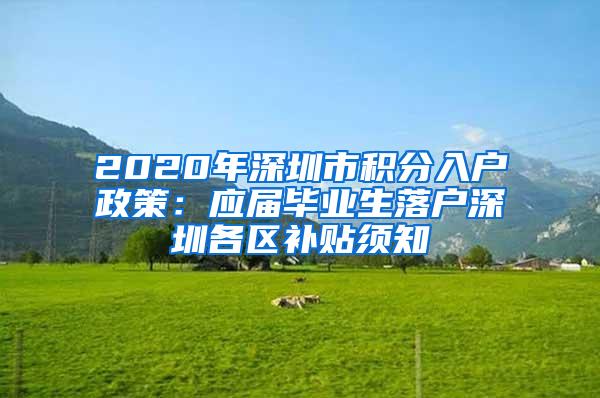 2020年深圳市积分入户政策：应届毕业生落户深圳各区补贴须知