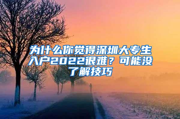 为什么你觉得深圳大专生入户2022很难？可能没了解技巧