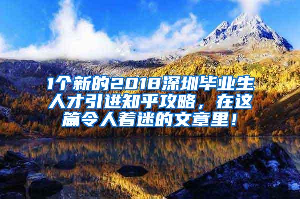 1个新的2018深圳毕业生人才引进知乎攻略，在这篇令人着迷的文章里！