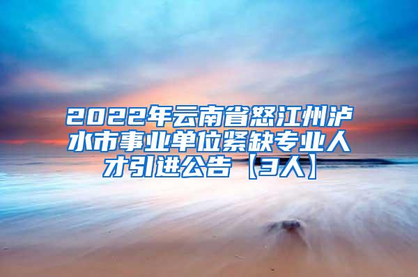 2022年云南省怒江州泸水市事业单位紧缺专业人才引进公告【3人】