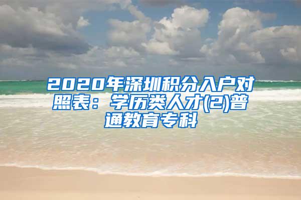 2020年深圳积分入户对照表：学历类人才(2)普通教育专科