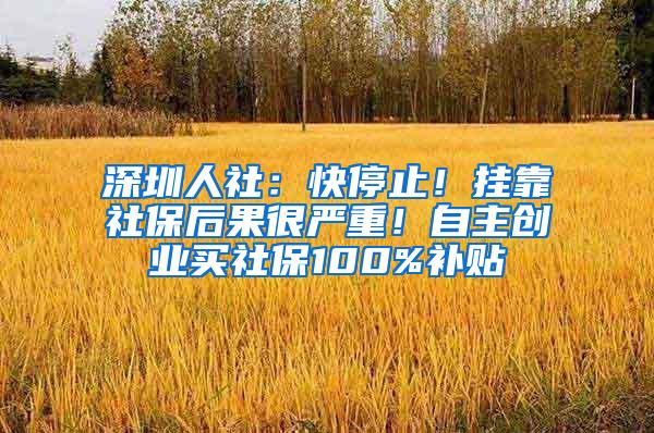 深圳人社：快停止！挂靠社保后果很严重！自主创业买社保100%补贴