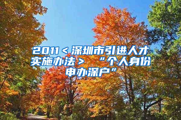 2011＜深圳市引进人才实施办法＞ “个人身份申办深户”