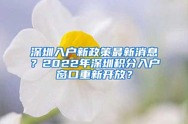 深圳入户新政策最新消息？2022年深圳积分入户窗口重新开放？