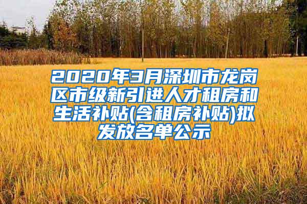 2020年3月深圳市龙岗区市级新引进人才租房和生活补贴(含租房补贴)拟发放名单公示