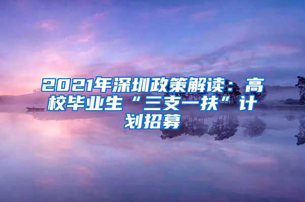 2021年深圳政策解读：高校毕业生“三支一扶”计划招募