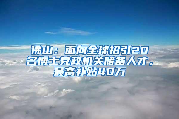 佛山：面向全球招引20名博士党政机关储备人才，最高补贴40万