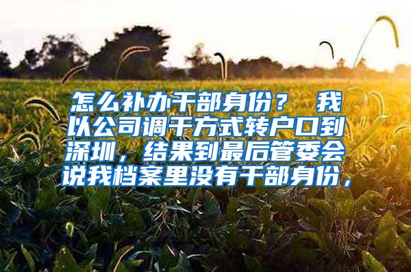 怎么补办干部身份？ 我以公司调干方式转户口到深圳，结果到最后管委会说我档案里没有干部身份，