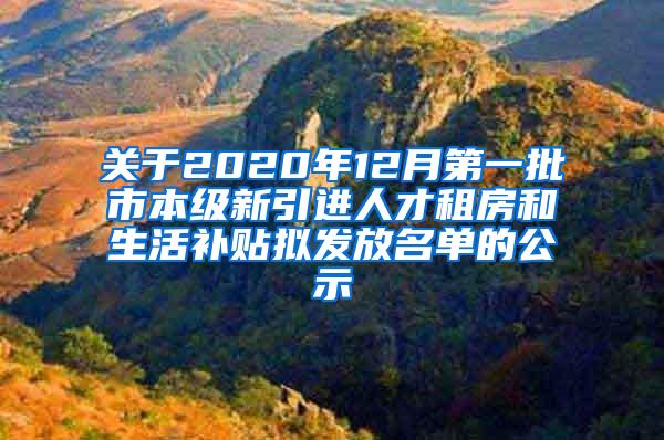 关于2020年12月第一批市本级新引进人才租房和生活补贴拟发放名单的公示