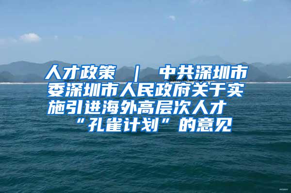 人才政策 ｜ 中共深圳市委深圳市人民政府关于实施引进海外高层次人才“孔雀计划”的意见