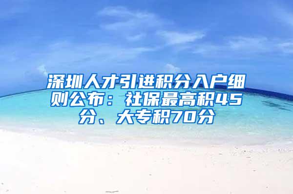 深圳人才引进积分入户细则公布：社保最高积45分、大专积70分