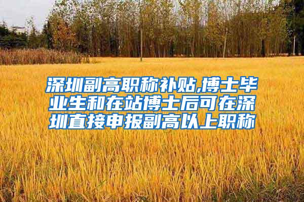 深圳副高职称补贴,博士毕业生和在站博士后可在深圳直接申报副高以上职称